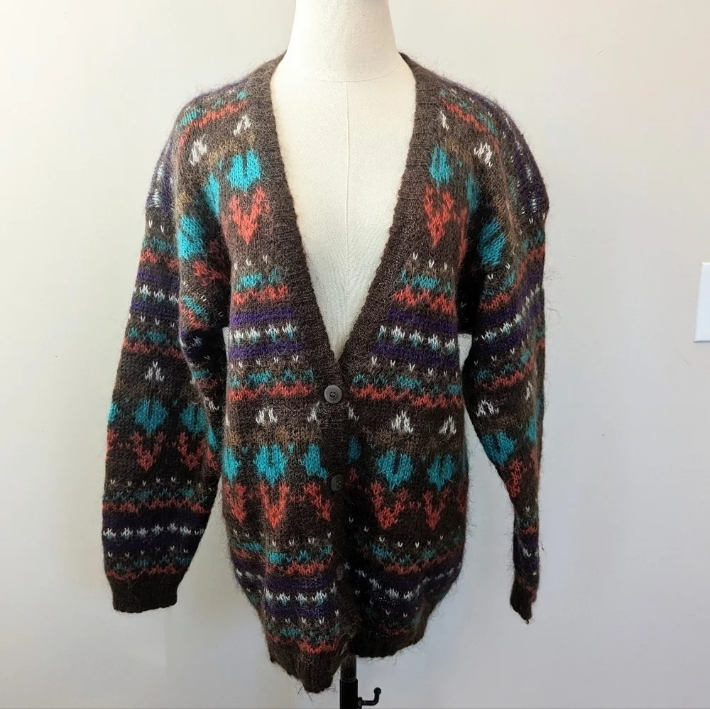 Vintage Southwestern Shaggy  Mohair‎ Cardigan Fuzzy 90s - Picture 2 of 10